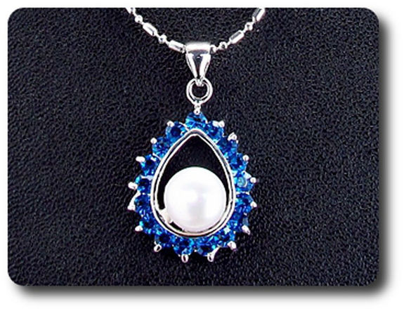 41x3mm Blue Sapphire & Pearl Pendant Earrings Set