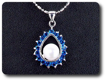 41x3mm Blue Sapphire & Pearl Pendant Earrings Set