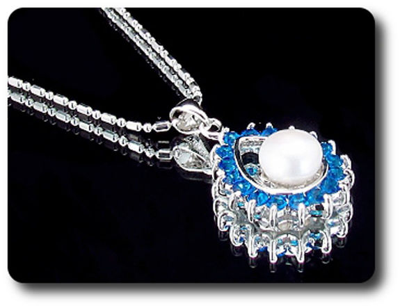 41x3mm Blue Sapphire & Pearl Pendant Earrings Set