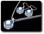 41x3mm Blue Sapphire & Pearl Pendant Earrings Set