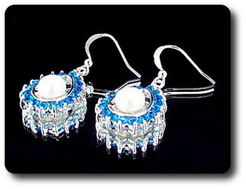 41x3mm Blue Sapphire & Pearl Pendant Earrings Set