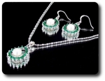 41x3mm Green Emerald & Pearl Pendant Earrings Set