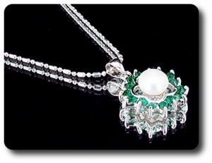 45x3mm Green Emerald & Pearl Pendant Earrings Set