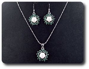45x3mm Green Emerald & Pearl Pendant Earrings Set