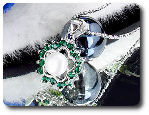 45x3mm Green Emerald & Pearl Pendant Earrings Set