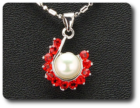 36x3mm Red Ruby & Pearl Pendant Earrings Set