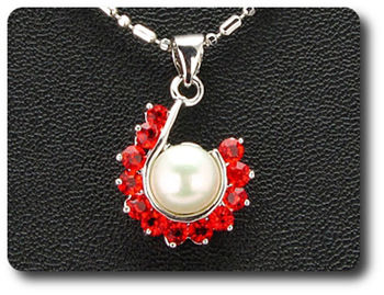 36x3mm Red Ruby & Pearl Pendant Earrings Set