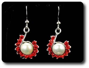 36x3mm Red Ruby & Pearl Pendant Earrings Set