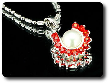 36x3mm Red Ruby & Pearl Pendant Earrings Set