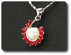 36x3mm Red Ruby & Pearl Pendant Earrings Set