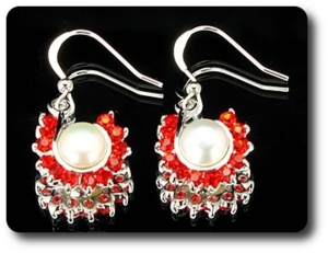 36x3mm Red Ruby & Pearl Pendant Earrings Set