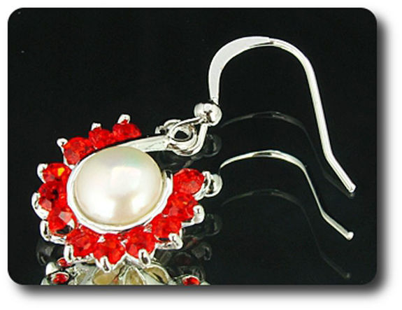 36x3mm Red Ruby & Pearl Pendant Earrings Set