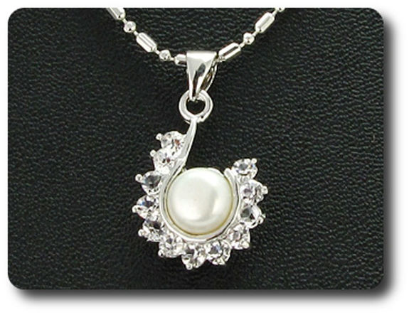 36x3mm White Topaz & Pearl Pendant Earrings Set