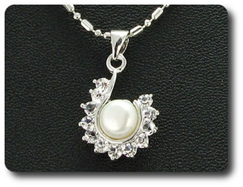 36x3mm White Topaz & Pearl Pendant Earrings Set