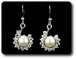 36x3mm White Topaz & Pearl Pendant Earrings Set