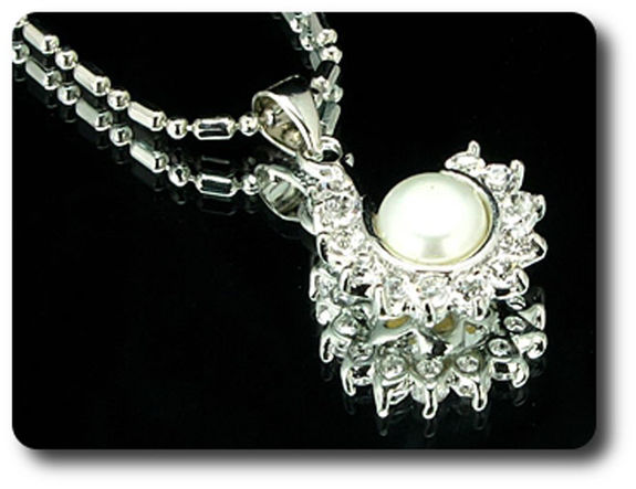 36x3mm White Topaz & Pearl Pendant Earrings Set