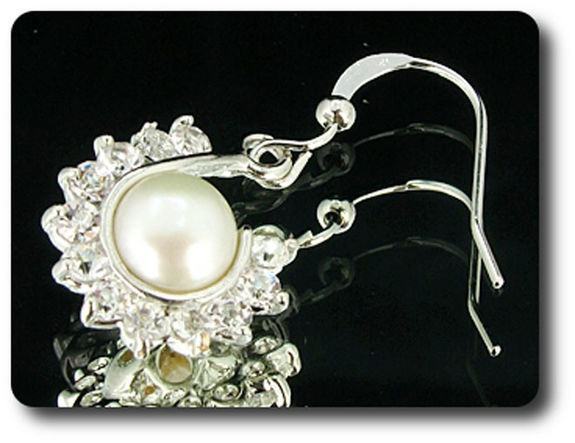 36x3mm White Topaz & Pearl Pendant Earrings Set