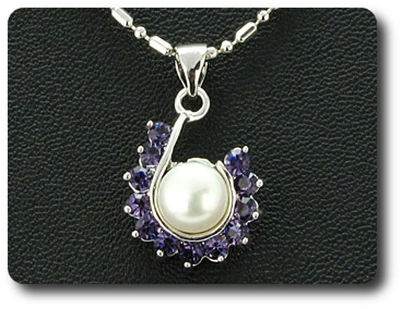36x3mm Purple Amethyst & Pearl Pendant Earrings Set