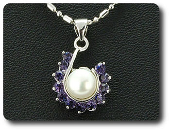 36x3mm Purple Amethyst & Pearl Pendant Earrings Set