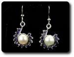 36x3mm Purple Amethyst & Pearl Pendant Earrings Set