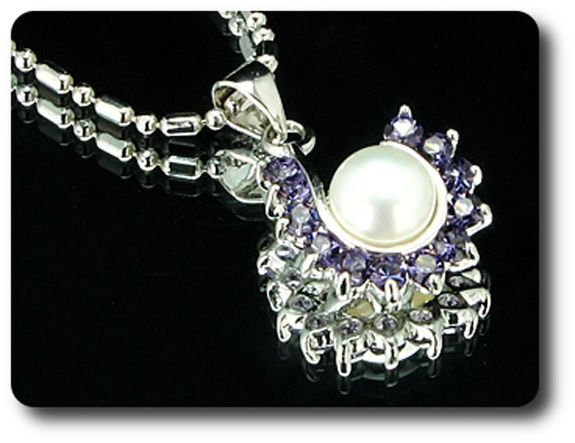 36x3mm Purple Amethyst & Pearl Pendant Earrings Set