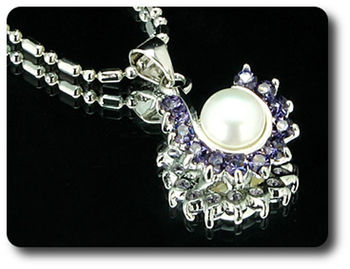 36x3mm Purple Amethyst & Pearl Pendant Earrings Set