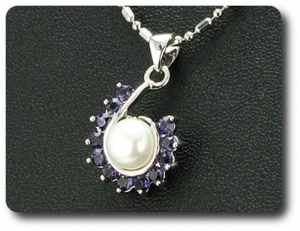 36x3mm Purple Amethyst & Pearl Pendant Earrings Set