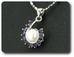 36x3mm Purple Amethyst & Pearl Pendant Earrings Set