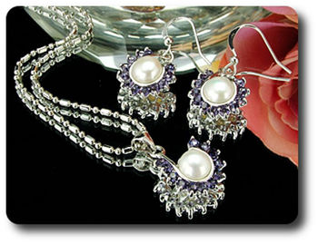 36x3mm Purple Amethyst & Pearl Pendant Earrings Set
