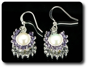 36x3mm Purple Amethyst & Pearl Pendant Earrings Set