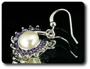 36x3mm Purple Amethyst & Pearl Pendant Earrings Set