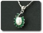 36x3mm Green Emerald & Pearl Pendant Earrings Set