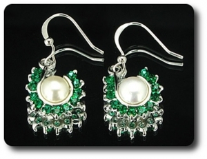 36x3mm Green Emerald & Pearl Pendant Earrings Set