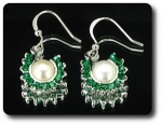 36x3mm Green Emerald & Pearl Pendant Earrings Set