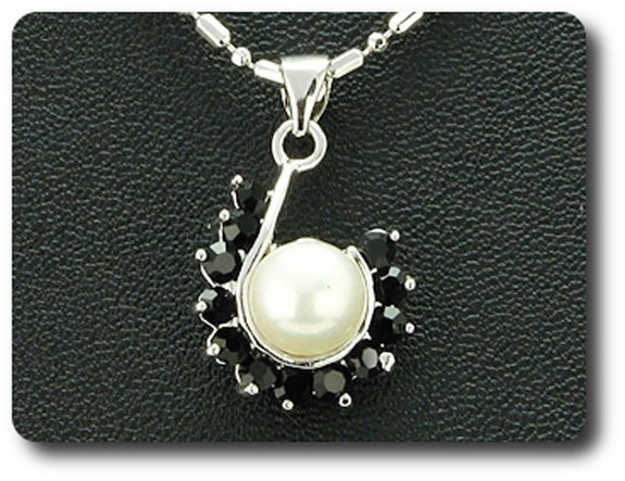 36x3mm Black Sapphire & Pearl Pendant Earrings Set