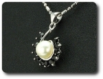 36x3mm Black Sapphire & Pearl Pendant Earrings Set