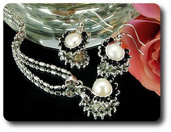 36x3mm Black Sapphire & Pearl Pendant Earrings Set