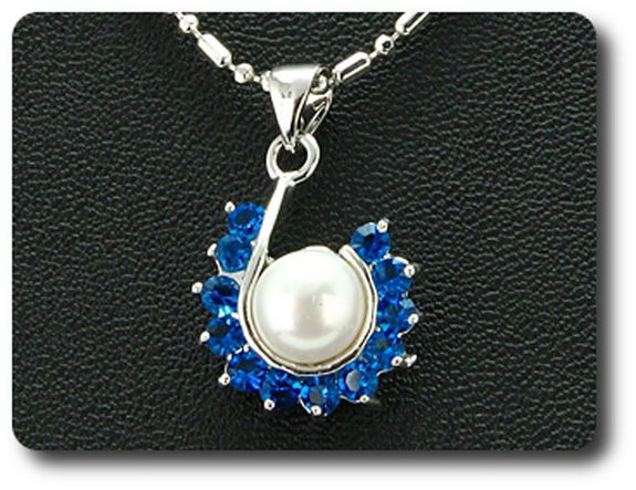 36x3mm Blue Sapphire & Pearl Pendant Earrings Set
