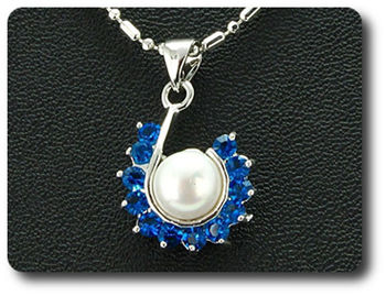 36x3mm Blue Sapphire & Pearl Pendant Earrings Set