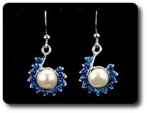 36x3mm Blue Sapphire & Pearl Pendant Earrings Set