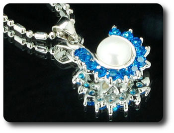 36x3mm Blue Sapphire & Pearl Pendant Earrings Set