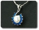 36x3mm Blue Sapphire & Pearl Pendant Earrings Set