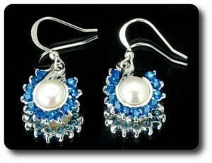 36x3mm Blue Sapphire & Pearl Pendant Earrings Set