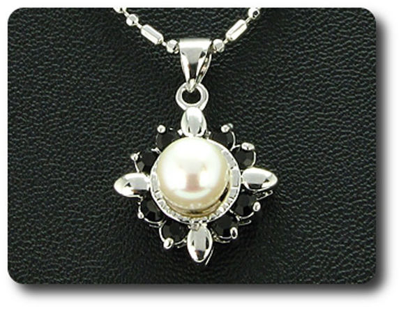 24x3mm Black Sapphire & Pearl Pendant Earrings Set