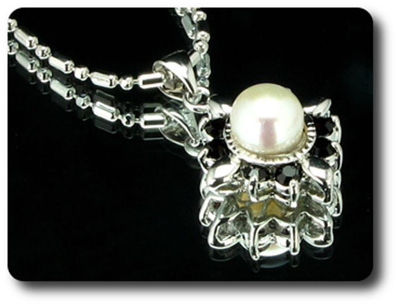 24x3mm Black Sapphire & Pearl Pendant Earrings Set