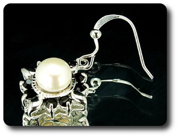 24x3mm Black Sapphire & Pearl Pendant Earrings Set