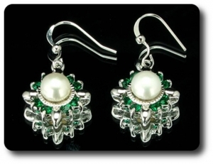 24x3mm Green Emerald & Pearl Pendant Earrings Set