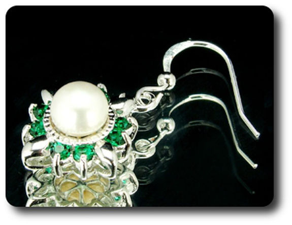 24x3mm Green Emerald & Pearl Pendant Earrings Set
