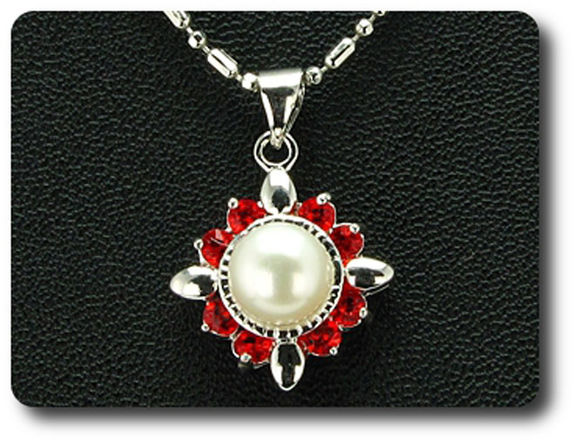 24x3mm Red Ruby & Pearl Pendant Earrings Set
