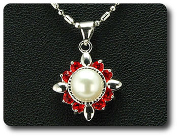 24x3mm Red Ruby & Pearl Pendant Earrings Set
